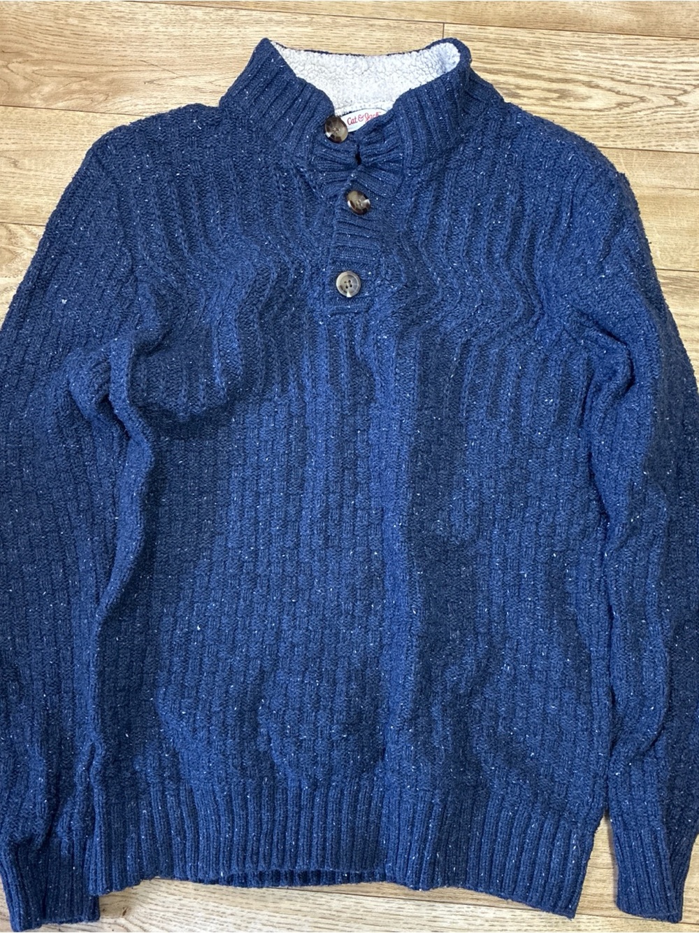 Cat & Jack Navy Blue Ribbed Turtleneck Sweater with Button Placket
